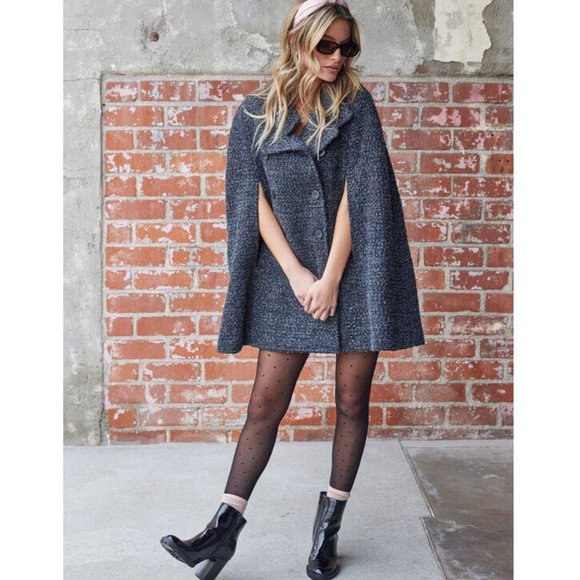 Charcoal Gray Swing Cape Coat Jacket Outerwear - Picture 2 of 5